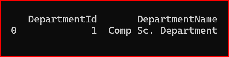 Picture showing the output of read_sql function in pandas